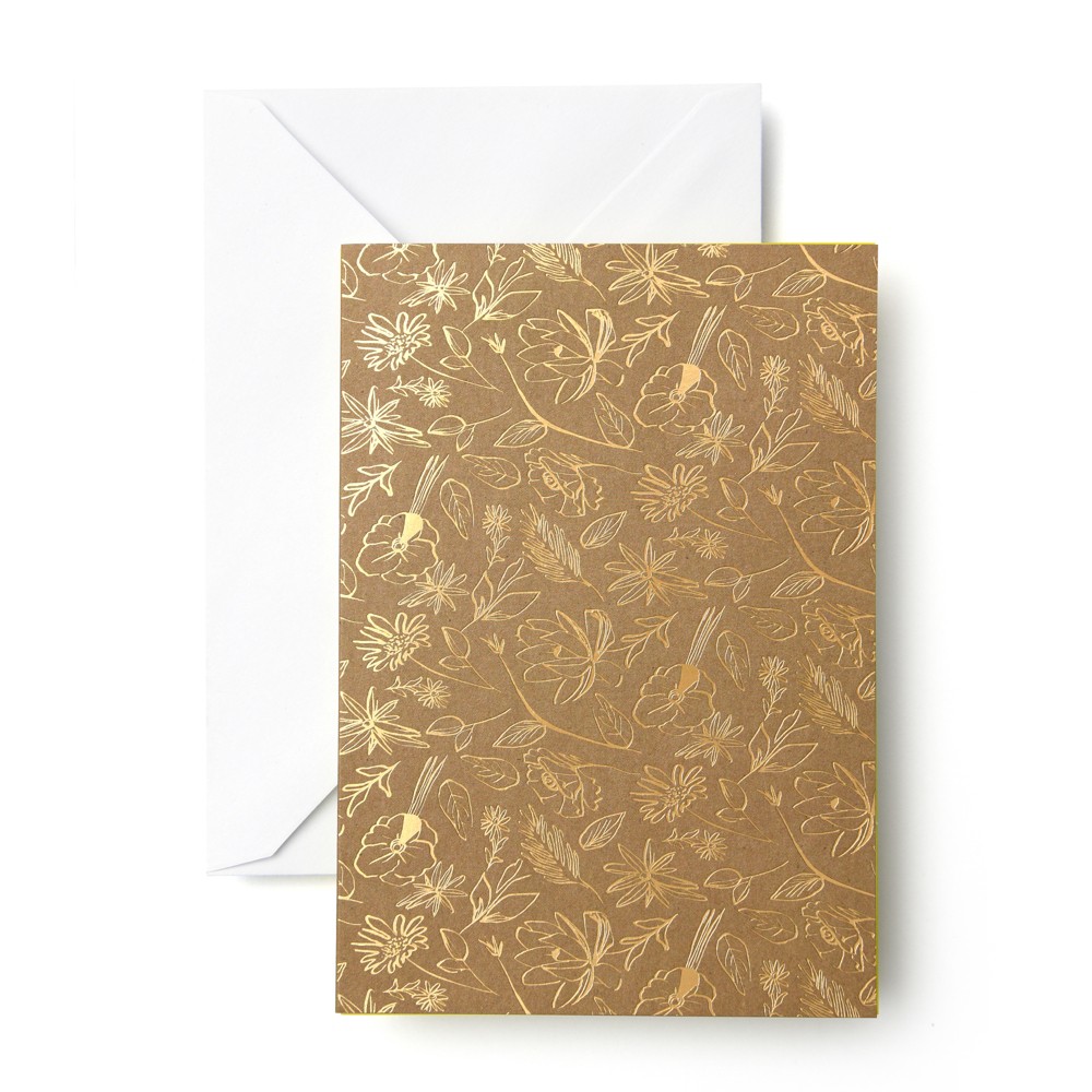 50ct Flower Print Cards with Envelope Gold: Mara-Mi Botanical Stationery, Blank Inside, Thank You & Note Cards Pack