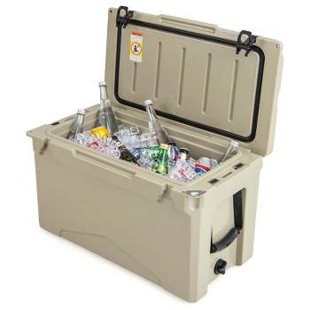 Costway 50 QT Rotomolded Cooler Portable Ice Chest Ice Retention for 5-7 Days Charcoal/Tan