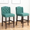 27" Contemporary Tufted Fabric Wingback Counter Stools, Set of 2, Green Teal with Dark Brown Legs, Stylish and Comfortable Counter Chairs - 2 of 4