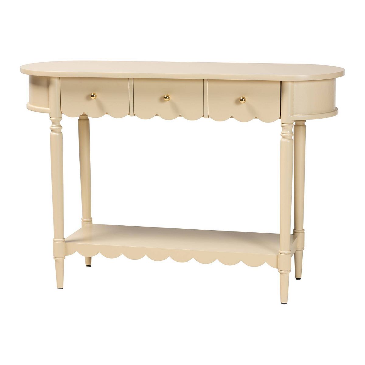 bali & pari Liba Console Table 3-Drawer Accent Table with Open Shelf Storage Beige