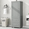 61 Inch Tall Bathroom Storage Cabinet, Bathroom Cabinets With 2 Drawers And Adjustable Shelf, Bathroom Cabinets Modern-Cuddlewood - 3 of 4