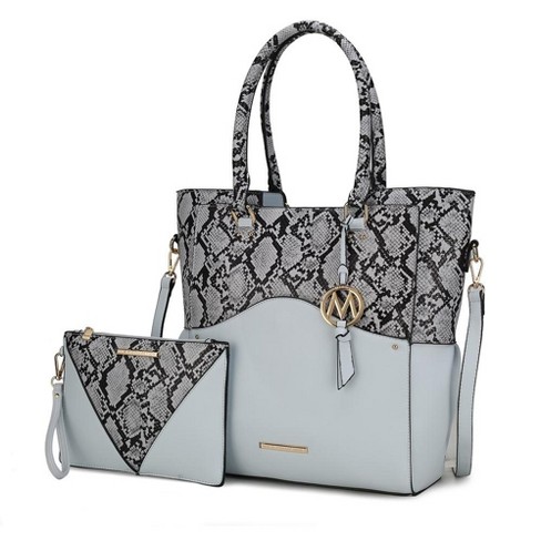 MKF Collection Iris Snake Embossed Women s Tote Bag with matching Wristlet Pouch by Mia K Baby Blue