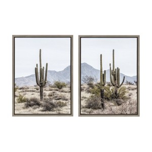 (Set of 2) 18" x 24" Sylvie Tall Saguaro Cacti Desert Mountain Framed Canvas Gray - Kate & Laurel All Things Decor - 1 of 4