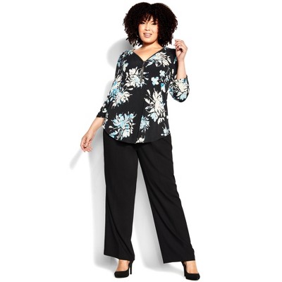 Avenue | Women's Plus Size Chloe Zip Print Top - Blue Floral - 20w : Target