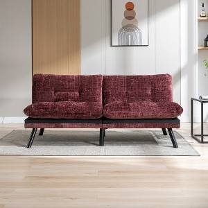 71.6" Futon Sofa Bed, Convertible Sleeper Sofa With Metal Legs, Foldable Chenille Upholstered Loveseat, 2 Seater Futo Couch - 1 of 4
