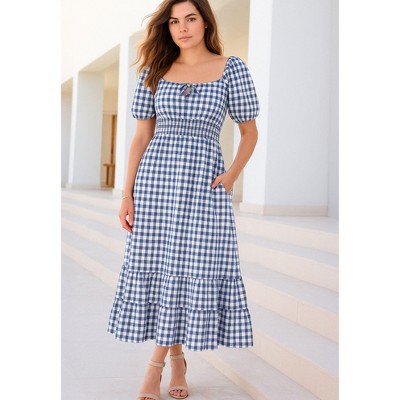 Roaman's Women's Plus Size Gingham Print Midi Dress
