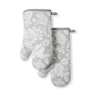 Martha Stewart Floral Vine Oven Mitt 2-Pack Set, Grey, 7"x13" - 1 of 3