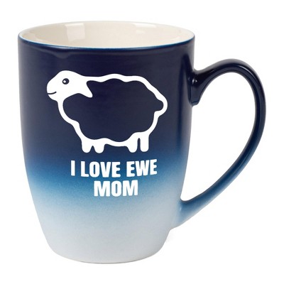 Elanze Designs Mother's Day Appreciation Coffee Cup Mug 12 Ounce Ceramic With Ombre Gradient Sheep Love Ewe Mom Navy Blue and White
