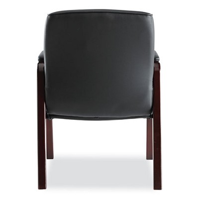 Madaris Black Bonded Leather Guest Chair with Mahogany Wood Trim