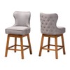 2pc Gradisca Wood Swivel  Counter Height Barstool Set Gray/Walnut Brown - Baxton Studio: Upholstered, Button Tufted, Nailhead Trim - 3 of 4