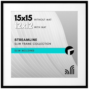 Americanflat 15x15 Picture Frame with Polished Plexiglass - Use as 12x12 Frame with Mat or 15x15 Frame Without Mat - Streamline Collection- Black - 1 of 4