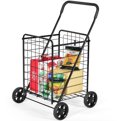 8-Wheel Folding Shopping Cart Jumbo Size Basket with Wheels for Laundry Grocery 