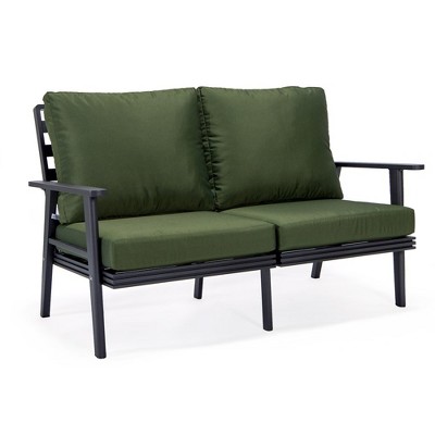 Leisuremod Walbrooke Modern Polyester Loveseat with Black Aluminum Frame and Removable Cushions