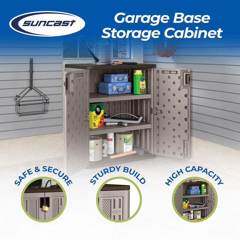 Suncast BMC3600 30" x 20.2" x 36" 9 Cubic Feet Heavy Duty Resin Garage Base Storage Cabinet with 2 Shelves, Platinum, 2 of 7