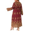 Agnes Orinda Women's Plus Size Boho Pattern Crew Neck Long Sleeve Flowy Casual A Line Maxi Dress with Belt - 4 of 4