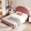 Bean Paste Red Full-Size Upholstered Platform Bed with Floral Velvet Headboard - 2 of 4