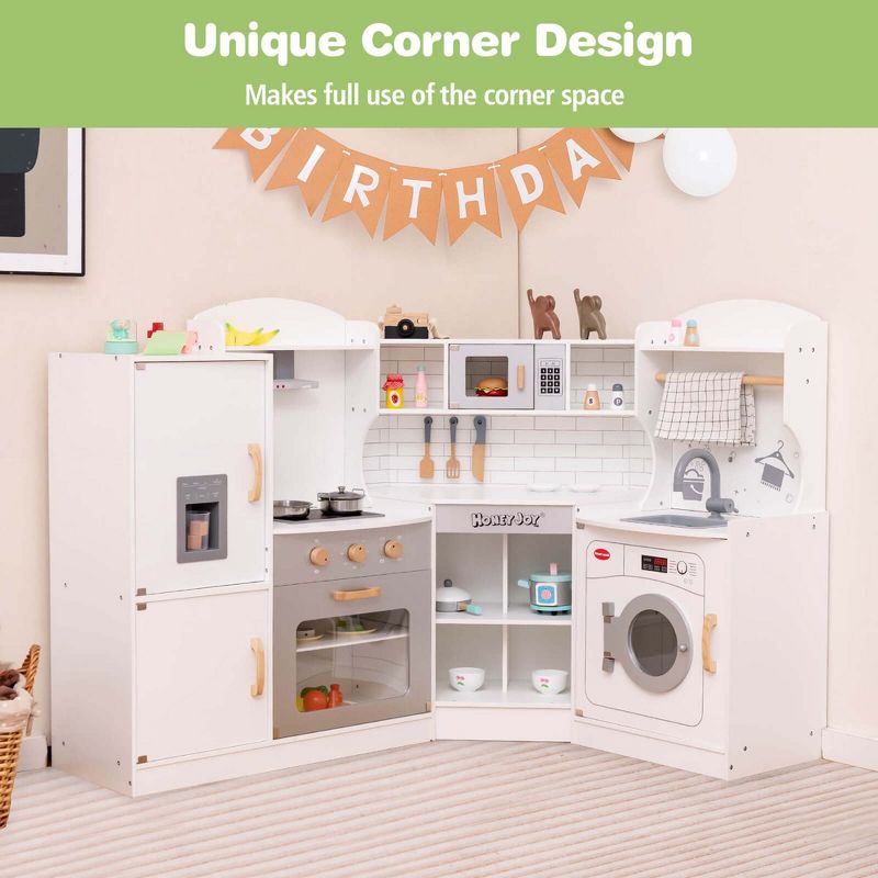 Honeyjoy Corner Play Kitchen Toddler Kitchen Playset with Range Hood, Ice Maker, Microwave, 4 of 11