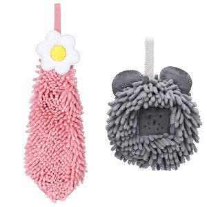 REGALWOVEN 2 Packs Soft Absorbent Cute Decorative Chenille Hand Towel for Bathroom 6" x 15"/7" x 7" - 1 of 4