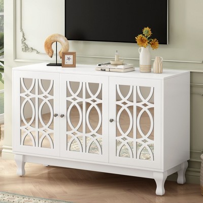 NicBex Mirrored TV Stand for 55 Inch TV with Metal Handles,TV Entertainment Center with 3-Door Cabinet,TV Console Table for Living Room