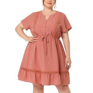 Agnes Orinda Women's Plus Size Elegant Short Sleeve Tie Waist Ruffle Hem At Knee Dresses - 1 of 4