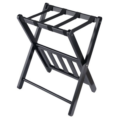 Black Wood Folding Luggage Rack with Shelf