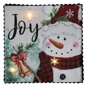 Northlight 12" LED Lighted 'Joy' Snowman Christmas Canvas Wall Art - 1 of 4