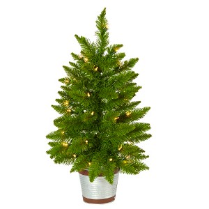 Nearly Natural 2-ft Providence Pine Artificial Christmas Tree in Decorative Planter with 35 Warm White Lights and 51 Bendable Branches - 1 of 4
