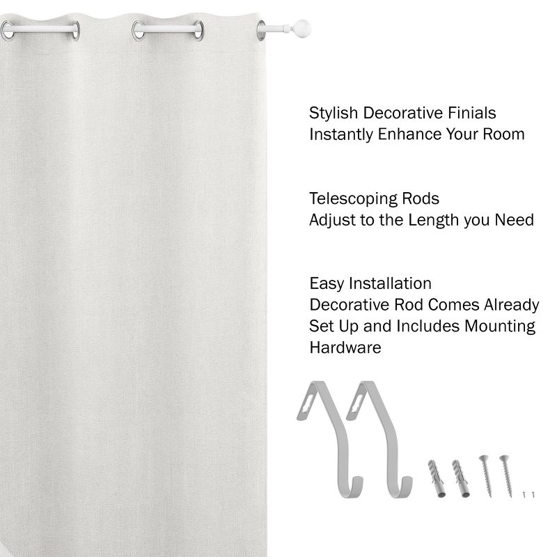 Lavish Home 3/4-Inch Curtain Rod - Decorative Ball Finials & Hardware for Home Decor - 48-84-Inch (White), 4 of 7