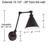 360 Lighting Wray Modern Wall Lamps Set of 2 Bronze Hardwire 6" Light Fixture Adjustable Arm Metal Cone Shade for Bedroom Reading Living Room House - 4 of 4