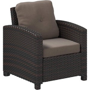 Balkene Home 63361 Miles Club Chair Outdoor Club Chair Patio Armchair With Khaki Cushions All Weather Durability & Fade Resistant - Mocha Wicker - 1 of 4
