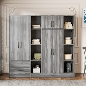 6 Doors Wooden Dat Armoire Closet With Shelves And 2 Drawers,Armoire Wardrobe With Side Storage Shelves,Wardrobe Closet -Maison Boucle - 1 of 4