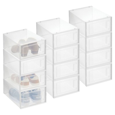 mDesign Plastic Stackable Closet Shoe Storage Box Side Opening 12 Pack Clear