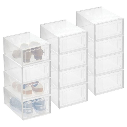 Stock Preferred Foldable Shoe Box Storage Plastic Case Stackable Organizer  12 Pcs White