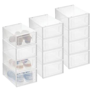 mDesign Plastic Stackable Closet Shoe Storage Box, Side Opening