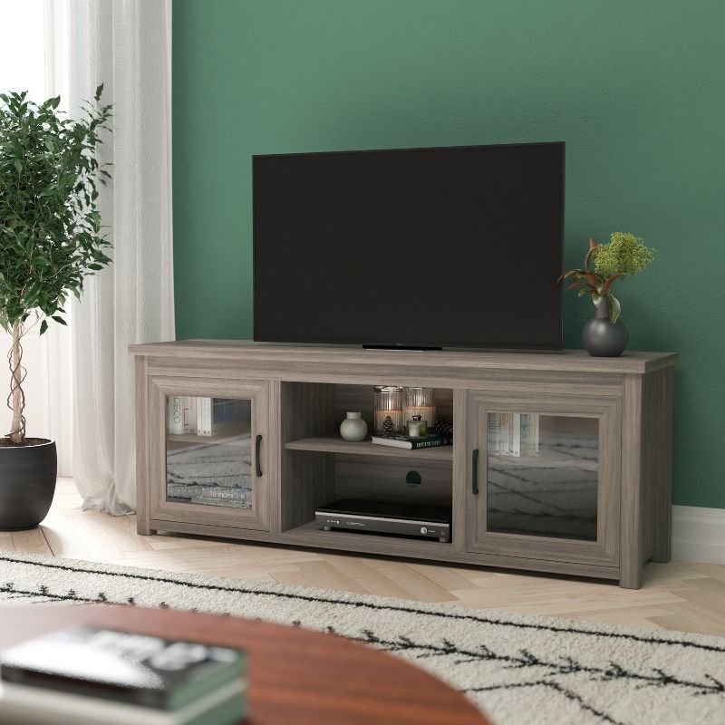 Emma and Oliver TV Stand for up to 80" TV's - 65" Media Console with Classic Full Glass Doors & 3 Adjustable Shelves, 3 of 12