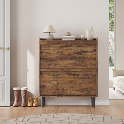 Shoe Storage Cabinet for Entryway with 3 Flip Drawers, Freestanding Narrow Slim Shoe Organizer w/Adjustable Shelf for Living Room, Hallway