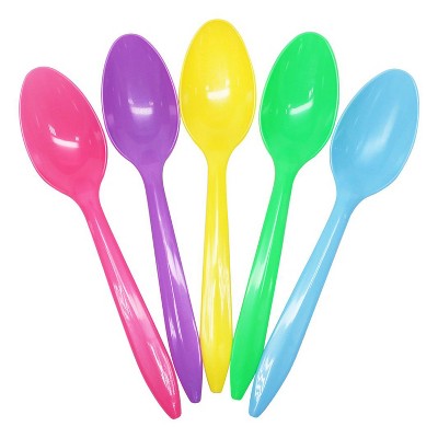 Karat Medium Weight Plastic Disposable Cafe Tea Spoons Silverware Utensil Set for Parties, Cafes, and Restaurants, 1,000 Pack, Rainbow