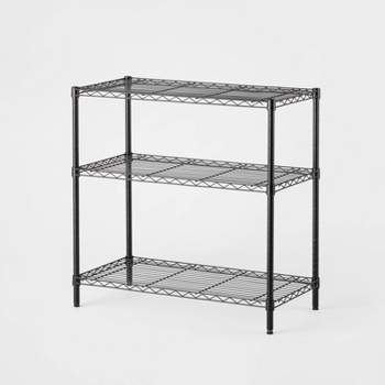 Folding 3 Shelf Narrow Black Metal with Natural Wood Shelves - Brightroom™