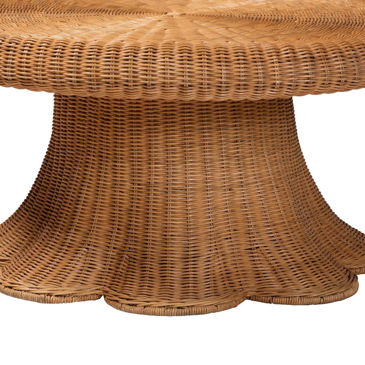 bali & pari Avalon Natural Rattan Round Coffee Table with Scalloped Pedestal Base Light Honey - thumbnail 2