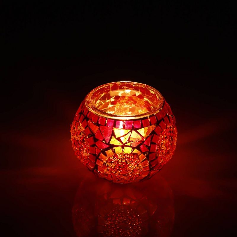 Kafthan 3.4 in. Handmade Red Mosaic Glass Votive Candle Holder, 4 of 7
