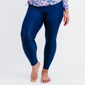 Calypsa Women's Plus Size Chlorine Resistant Long Swim Leggings - 1 of 4