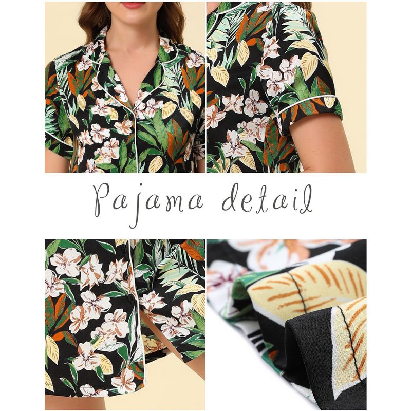 cheibear Womens Nightgown Pajama Satin Sleepshirt Button Down Floral Lounge Shirt Dress, 4 of 6