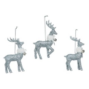 Transpac Shimmer Fur Collar Reindeer Ornament Set of 3 Christmas Home Decorations - 1 of 1