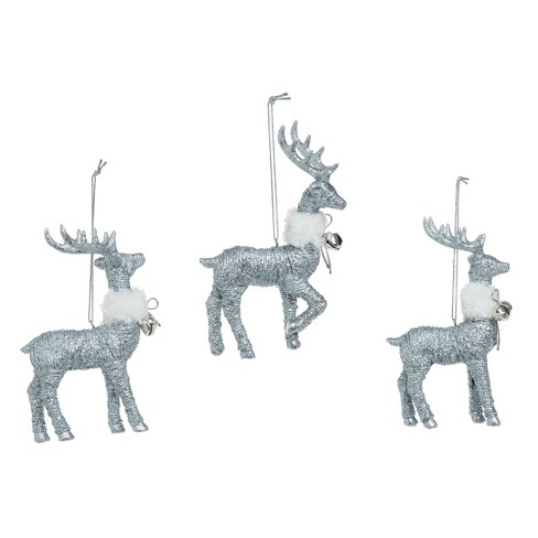 Transpac Shimmer Fur Collar Reindeer Ornament Set of 3 Christmas Home Decorations - image 1 of 1