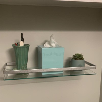 Duemila 5526.29_5576-79.81G by WS Bath Collections, Wall Mounted Frosted  Glass Adhesive Bathroom Shelf, Polished Chrome