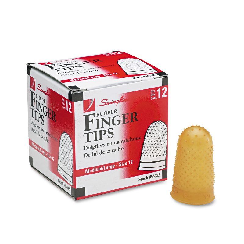 Swingline Rubber Finger Tips 12 (Medium-Large) Amber Dozen 54032, 1 of 3