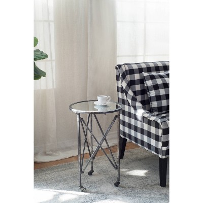 Antique Silver Round Metal and Glass Side Table