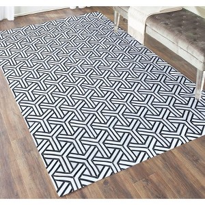 Home Mart Goods Black White Patchwork Leather Cowhide Cow Skin Modern Geometric Handmade Area Rug - 1 of 4