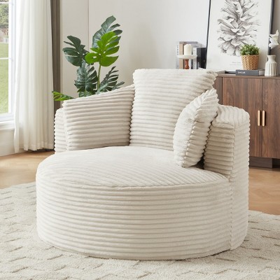 Modern Large Corduroy Bean Bag Chair for Adults, Round Armchair with Cushioned Backrest, Soft Lounge Seating for Living Room, Apartment – Koiai