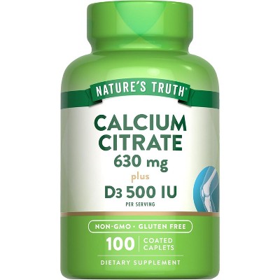 Nature's Truth Calcium Citrate 630mg with Vitamin D3 (500 IU) | 100 Caplets